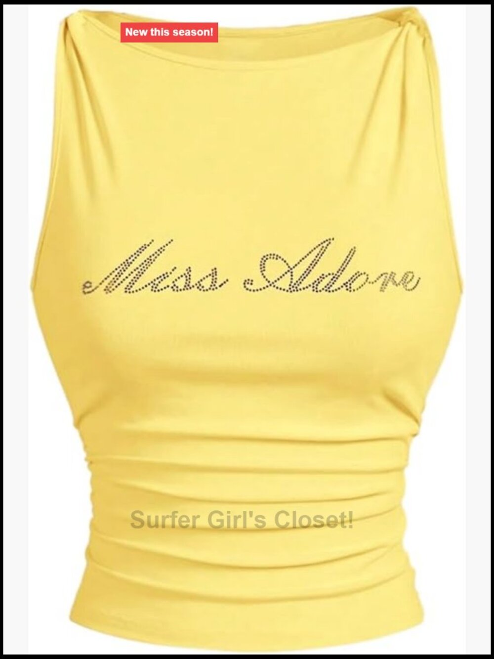 Y2K Rhinestone Letter Tank Top Twist Sleeveless Boat Neck Crop Top
